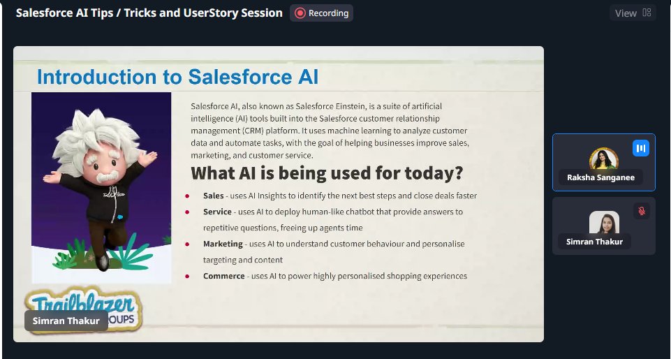 📷 Salesforce AI Tips / Tricks and UserStory Session @sfdcsimran @IndoreSFUG @rakshasanganee #IndoreSFUG