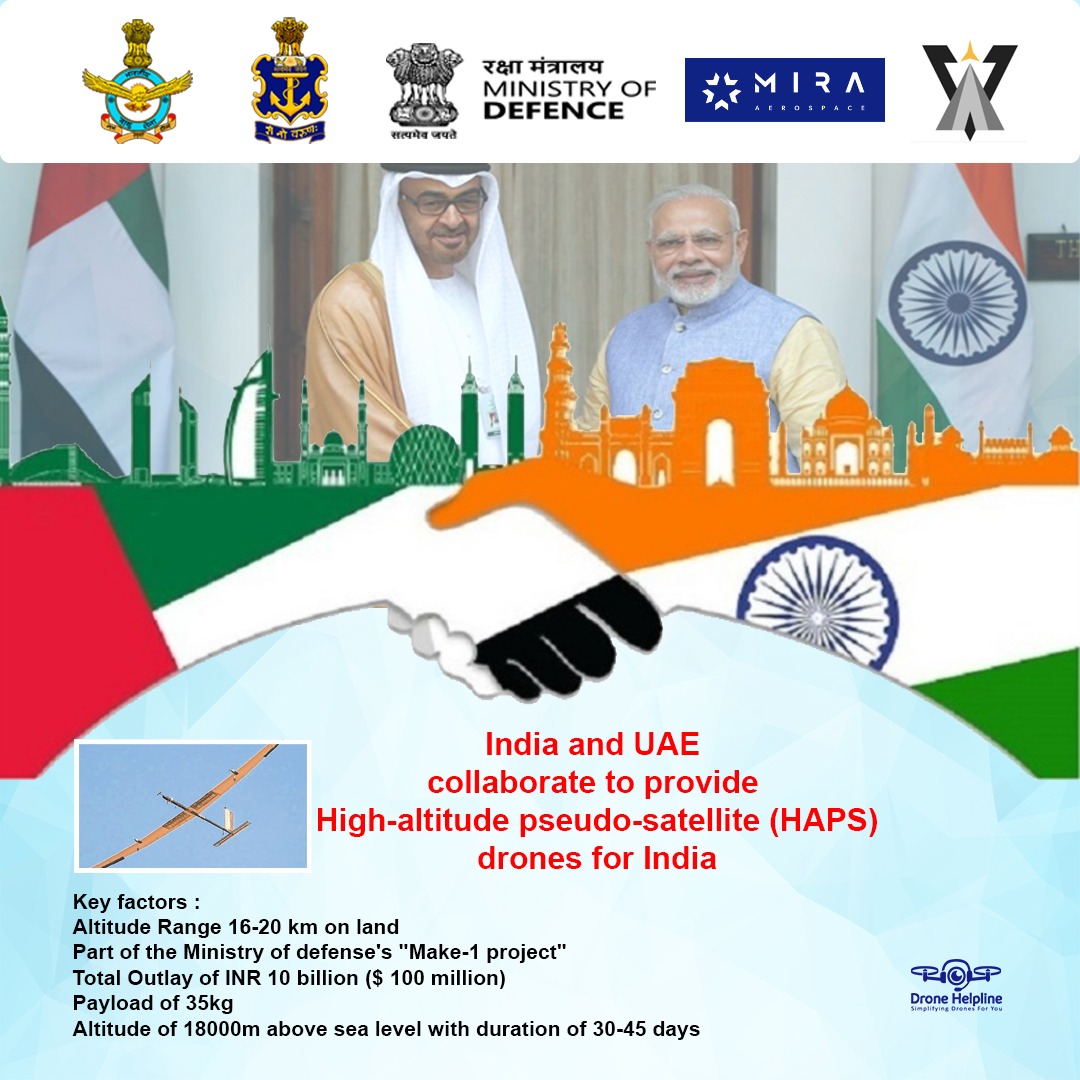 dronehelpline's tweet image. 🇮🇳 @VEDAAeronautics (India) and 🇦🇪 Mira Aerospace (UAE) collaborated to provide high-altitude pseudo-satellite (HAPS) solutions for @adgpi 
Drones will be delivered within 2024.
@IndianAirforce_
@narendramodi
#defense #indiantechnology #indiaUAE #haps #uavs #evtol #droneindefense