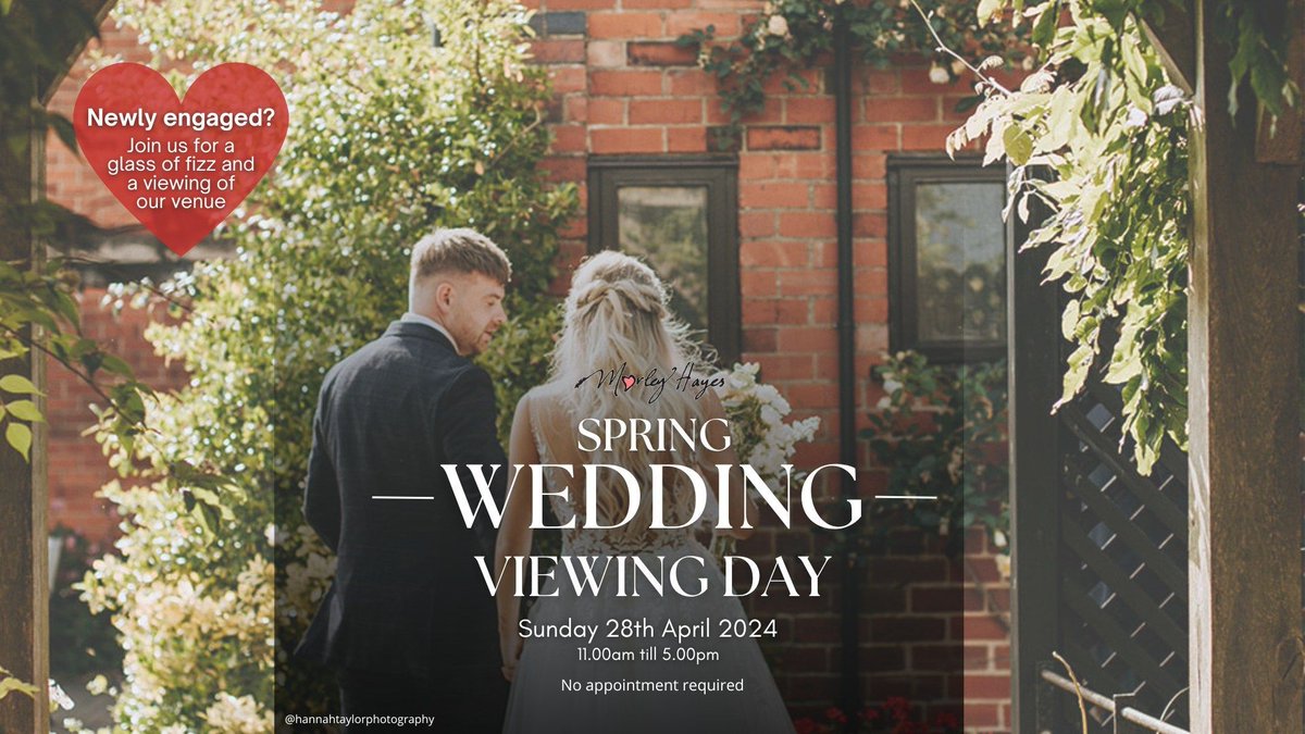 MorleyHayes's tweet photo. Planning a #wedding? Join us on Sun 28 April for our #SpringWedding #ViewingDay!
Come along 11am - 5pm and explore our stunning #functionrooms dressed for the perfect #wedding.
Enjoy a complimentary glass of #fizz and take home a special #goodybag.
No appointment required! https://t.co/7zuq3UIp0o