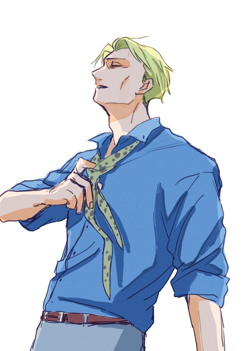 nanami kento solo short hair shirt blonde hair white background 1boy standing  illustration images