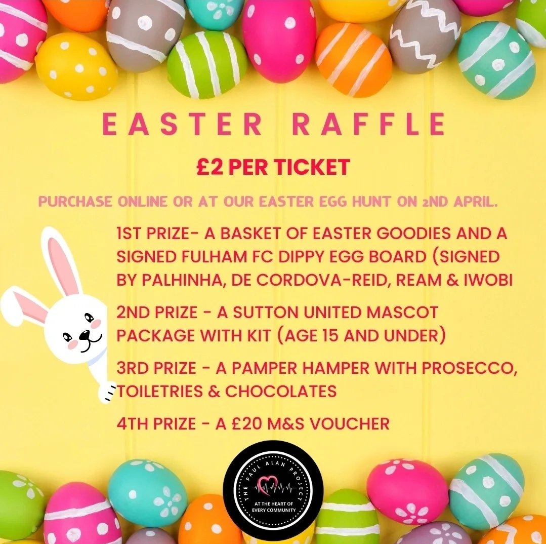 #FFC fans, this is your last weekend to purchase tickets to be in with a chance to win our Easter hamper worth over £50 with a signed Fulham FC dippy egg board and a tonne of treats. Tickets are just £2 with funds raised going to our defibrillator appeal. thepaulalanproject.org/events