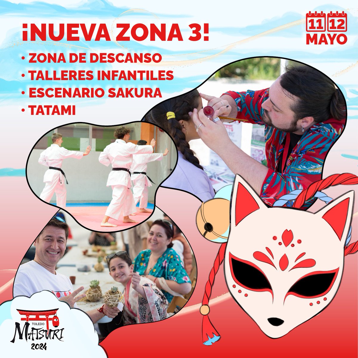 🌸 Como ya sabréis muchos, este año Toledo Matsuri crece y de 3 zona pasa a tener 4. La nueva zona (la denominada zona 3) acogerá diferentes espacios como por ejemplo la nueva zona familiar y de descanso, también nos aporta más espacio para el Tatami y el Escenario Sakura.
(1/2)