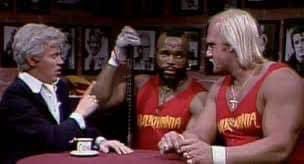 On this day March 30, 1985, Hulk Hogan and Mr. T served as hosts on Saturday Night Live, with musical guest The Commodores. The following day, they teamed up to face 'Rowdy' Roddy Piper and 'Mr. Wonderful' Paul Orndorff in a tag-team match at WrestleMania I. #80s #80scomedy…