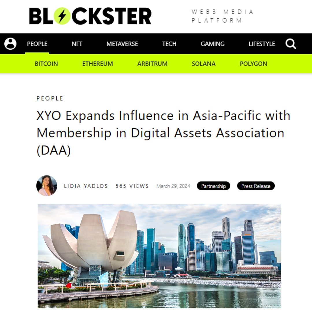 OfficialXYO's tweet photo. Our friend, Lidia Yadlos, Editor-in-Chief of @BlocksterCom, highlighted XYO's recent entry into the #DigitalAssetsAssociation and our expanding APAC influence!
Check it out! 👉 https://t.co/yIIzBSKBX0 https://t.co/BDmUA0D3KH