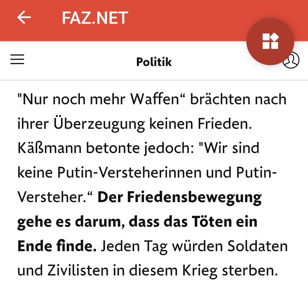 Mit der früheren EKD-Vorsitzenden Margot #Käßmann spricht ENDLICH mal wieder jemand von einer FRIEDENSBEWEGUNG!
Höchste Zeit, dass diese #Friedensbewegung startet und sich den #Kriegstreibern und #NAFO-Trollen entgegen stellt! 👍👏
m.faz.net/aktuell/politi…