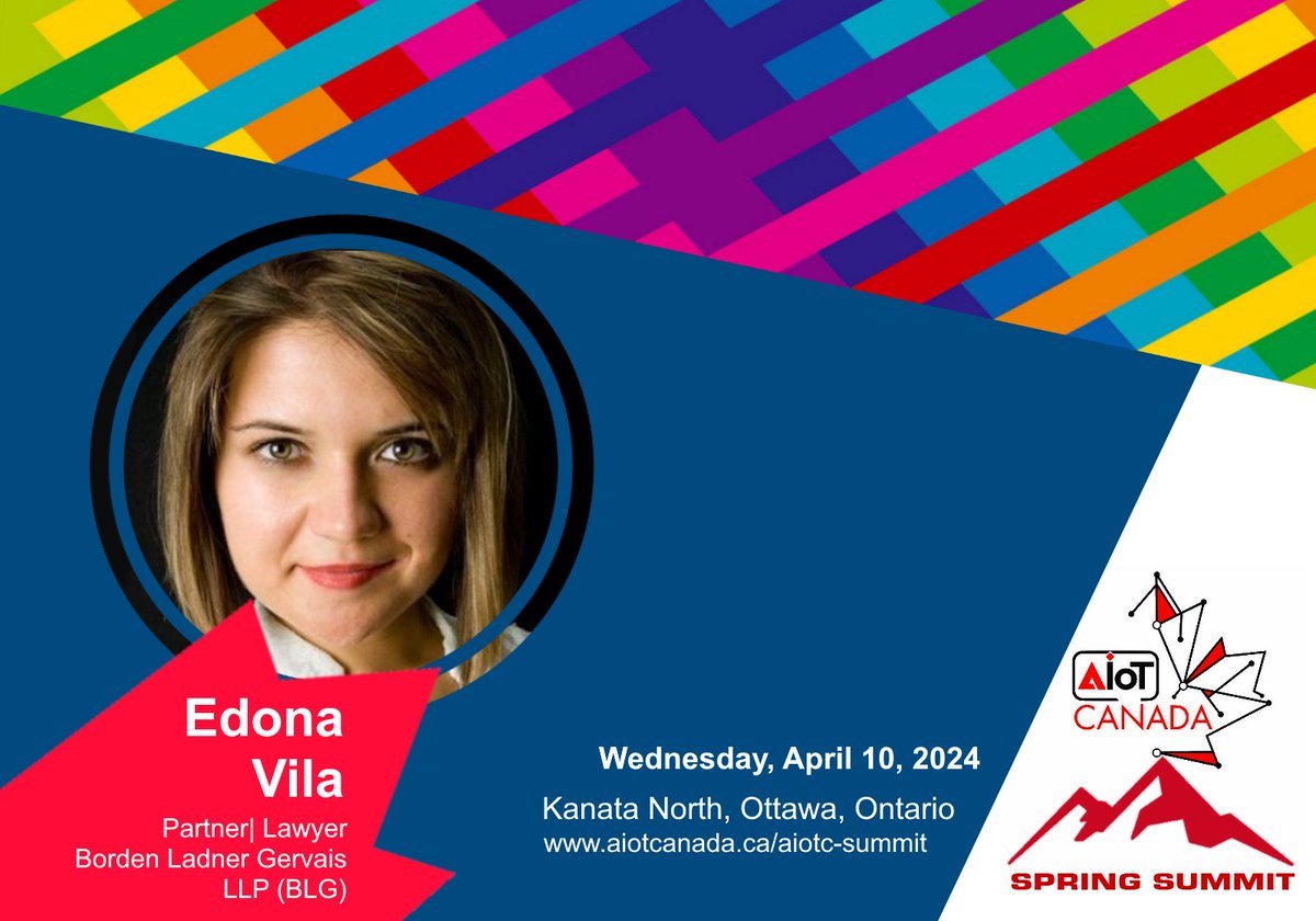 What are the legal and regulatory implications of #AIoT? Come find out from Edona Vila at our Spring #AiotSummit. ➡️ aiotcanada.ca/aiotc-summit and CONNECT-INTERACT-LEARN with Canada's AIoT actors & influencers. #iot #ai #gcdigital #iotcommunity #iotlaw #digitaltransformation