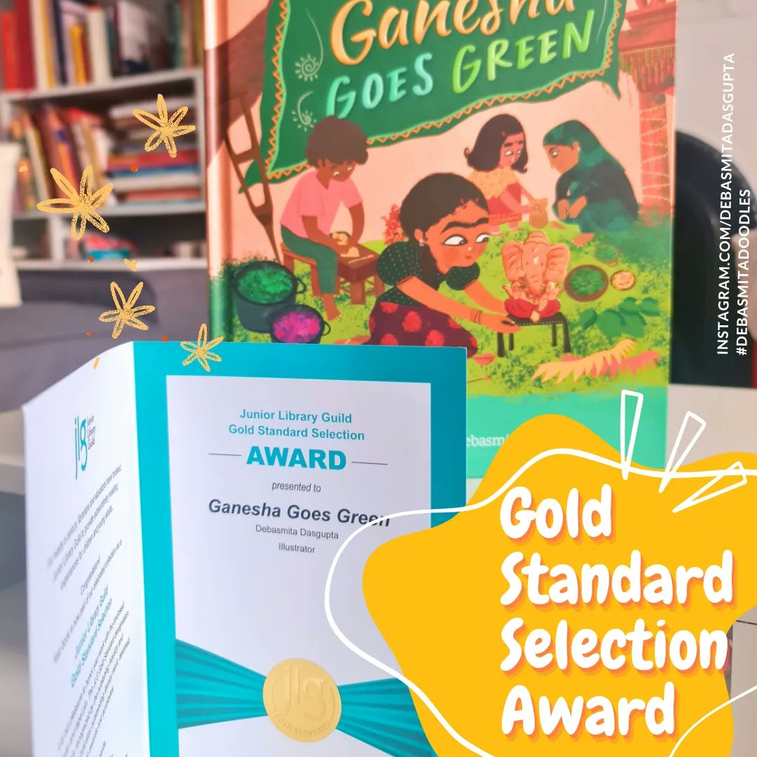 Gold for Ganesha Goes Green!!
@BarefootBooks @thamizh_lakshmi
I feel super proud to hold the Illustrator's Gold Standard Selection Award certificate and badge in hand. Thank you @JrLibraryGuild !!
#GaneshaGoesGreen