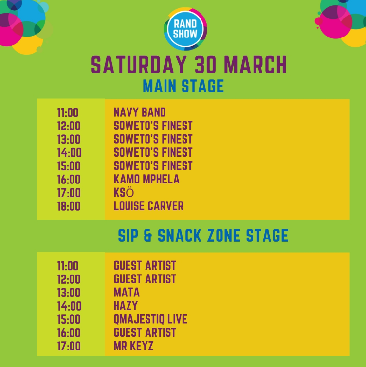 Electrifying lineup of live performances at Rand Show 2024! From chart-topping artists to jaw-dropping acts, @randshow is bringing you the ultimate entertainment experience. #Welcome2Joburg #RandShow #RandEasterShow2024 #LiveMusic #EntertainmentGalore