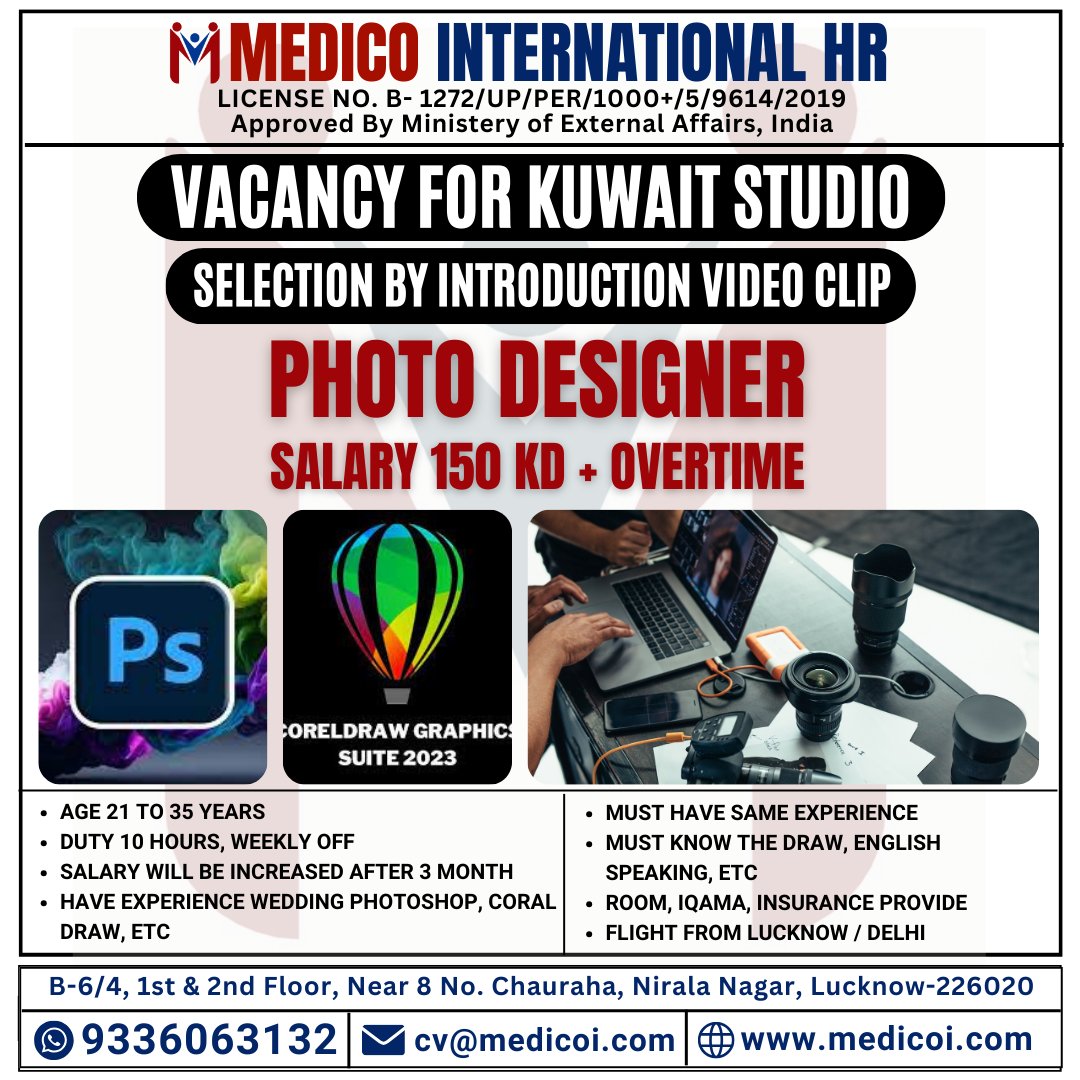 Workvisamedico's tweet image. Vacancy for Kuwait Studio
Photo designer
Salary 150 KD + Overtime
===
For apply and more information please Call/ WhatsApp us: +91 9336063132

#photodesigner #photographer #architecture #fotodesigner #architektur #fotograf #architecturephotography #architekturfotograf