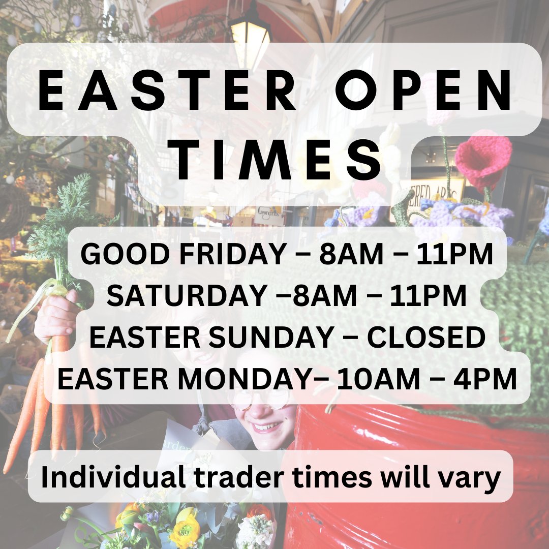 Happy Easter everyone!  🐣🐰🥰
Just a quick reminder of our operating hours over the Easter Holiday. May the sun continue to shine!!!
#EasterHolidays #HappyEaster #shopindependent #coveredmarketoxford #loveoxford