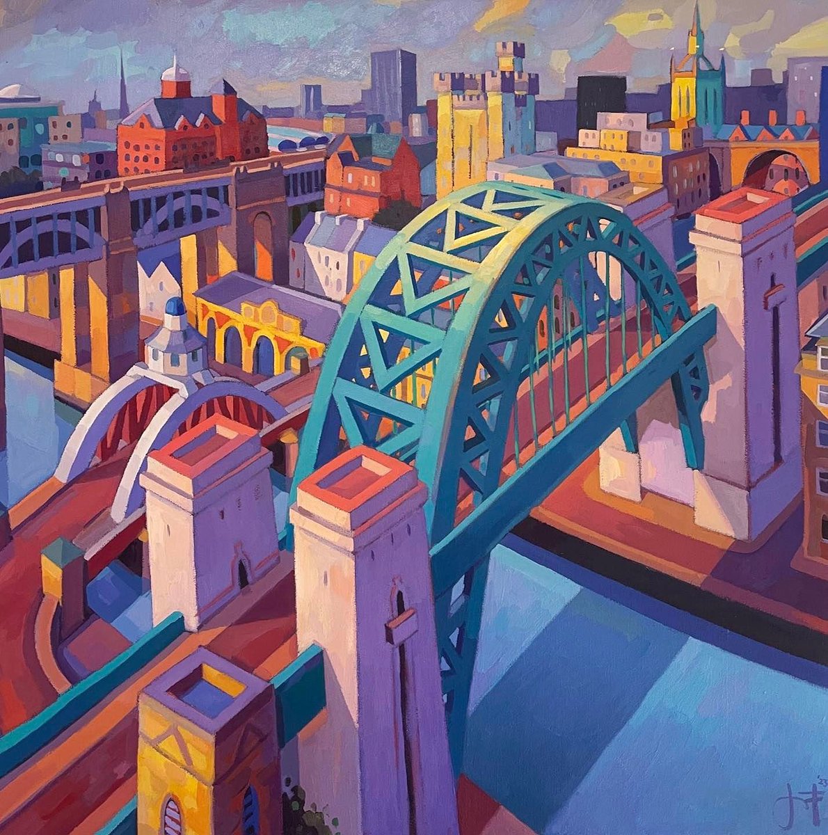 Across the Tyne Bridge - Jim Edwards Last day in the studio today, 11am-2pm. Off to the Lakes, studio will be closed till next Saturday. Across the Tyne Bridge ltd edition print available from Studio Gallery at 57 Lime St jimedwardspaintings.com/store/p428/Acr… #newcastle #gateshead #quayside
