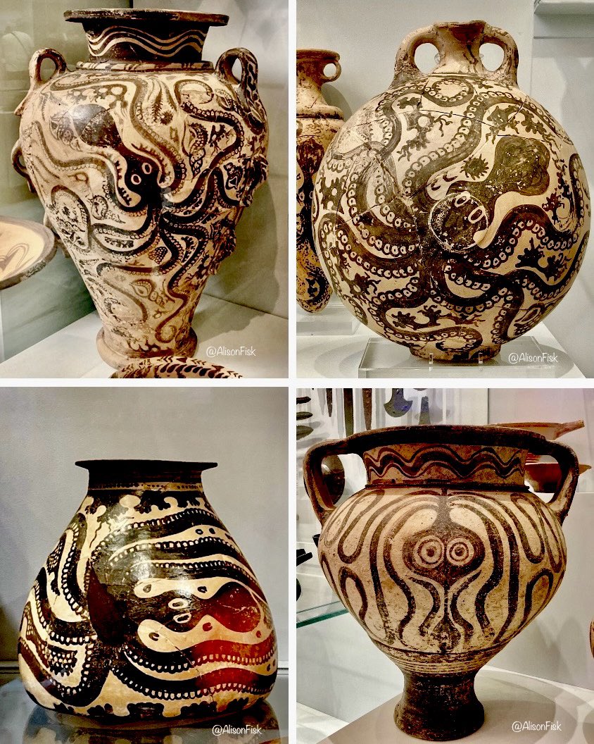 AlisonFisk's tweet photo. Marvellous Minoan pots with octopus decoration made by artisans from Bronze Age Crete about 3,500 years ago.

Heraklion Archaeological Museum 📷 my own 

#Archaeology https://t.co/aonjwhsPea