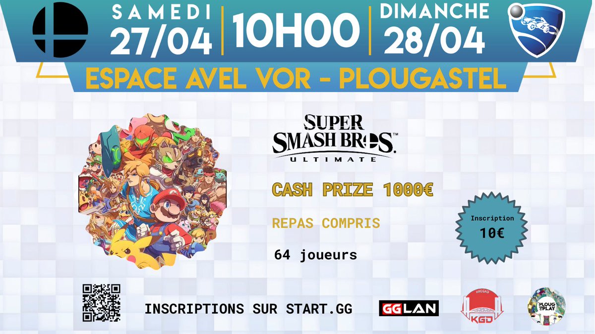 Nous sommes heureux de vous annoncer notre prochain tournoi Smash Ultimate !
📅Samedi 27 Avril 2024 
⌚️Ouverture 9h, début de wave A à 11h et un top 8 prévu à 17h sur scène.
🤼‍♂️64 joueurs
💵 1000 (Mille, Thousand, Mil, Tausend) € répartis sur le top8

Inscription juste en dessous