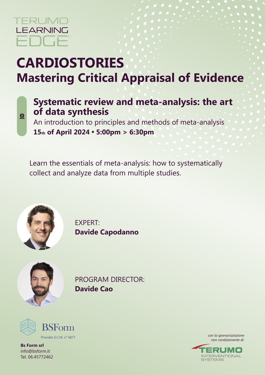 How to read (and do) a systematic review and meta-analysis? Learn more with our guest expert @DFCapodanno. 🗓️ 15th April at 17:00 CEST 👉 Free registration — link in the comments Don't miss out! #CardioStories