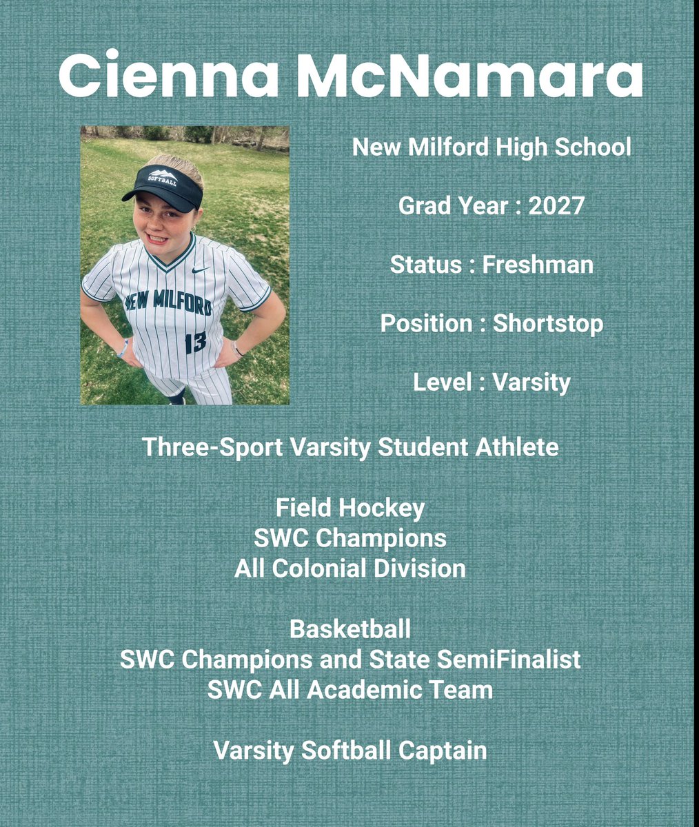 Happy Saturday on this Easter weekend Today we acknowledge freshman <a href="/Cienna_McNamara/">Cienna McNamara</a> for “Huskies High School Spotlight” month She is standout player for New Milford HS in Connecticut 
<a href="/CoachJoeHuskies/">Joe Porcelli</a> <a href="/EStateHuskies/">Empire State Huskies</a> <a href="/cgarofalo71/">cgarofalo</a> <a href="/JBacoulis/">Joe Bacoulis</a> <a href="/CoachPenny_OLY/">Penny Rosario Roberts</a> <a href="/Johnknopf10/">John Knopf</a> #Elevate