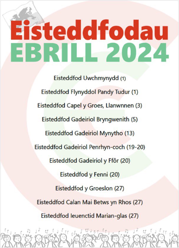 CymdeithasSteddfodau (@steddfota16) on Twitter photo Mis prysur i’r eisteddfodau lleol. Cofiwch gefnogi nhw!🎶🎤🎭🎺🏆
#Uwchmynydd <a href="/steddfod/">Eisteddfod Pandy Tudur</a> <a href="/CapelyGroes/">Eisteddfod Capel y Groes</a> #Bryngwenith #Mynytho <a href="/eistpenrhyncoch/">steddfodpenrhyncoch 🏴</a> #YFfôr <a href="/AberGEisteddfod/">Abergavenny Eisteddfod Y Fenni</a> #YGroeslon #BetwsynRhos <a href="/eisteddfodmari1/">Eisteddfod Marian-glas</a> <a href="/JamesPantyfed/">James Pantyfedwen</a> Mis prysur i’r eisteddfodau lleol. Cofiwch gefnogi nhw!🎶🎤🎭🎺🏆
#Uwchmynydd <a href="/steddfod/">Eisteddfod Pandy Tudur</a> <a href="/CapelyGroes/">Eisteddfod Capel y Groes</a> #Bryngwenith #Mynytho <a href="/eistpenrhyncoch/">steddfodpenrhyncoch 🏴</a> #YFfôr <a href="/AberGEisteddfod/">Abergavenny Eisteddfod Y Fenni</a> #YGroeslon #BetwsynRhos <a href="/eisteddfodmari1/">Eisteddfod Marian-glas</a> <a href="/JamesPantyfed/">James Pantyfedwen</a>