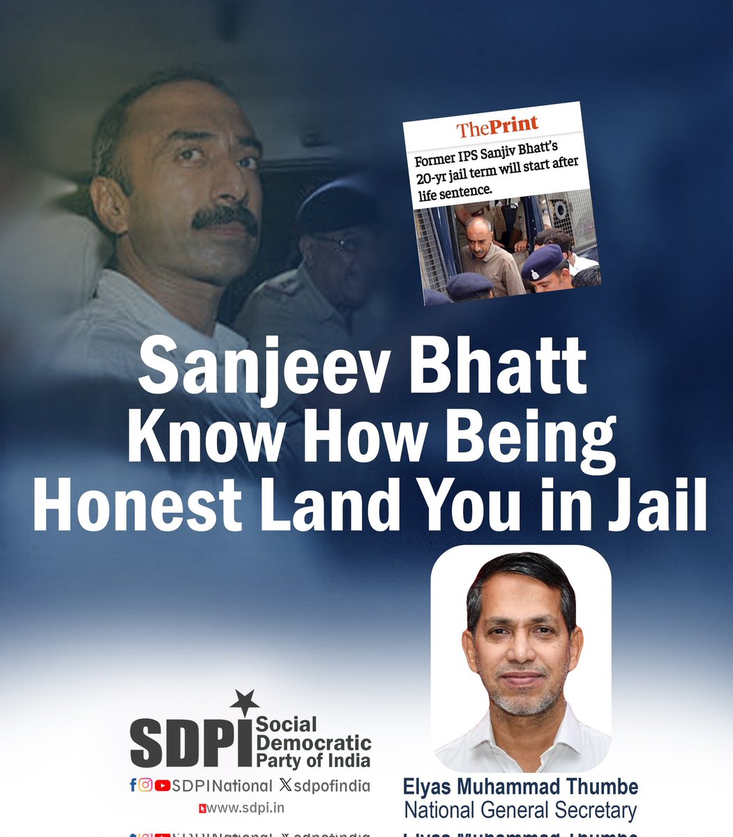 sdpofindia's tweet photo. In the latest verdict in a case related to drug planting, #SanjeevBhatt, who has been in jail since 2018 in an alleged custodial death case in 1990, has been sentenced to 20 years imprisonment by a sessions court in Gujarat’s Palanpur. https://t.co/MftYFdBFUY