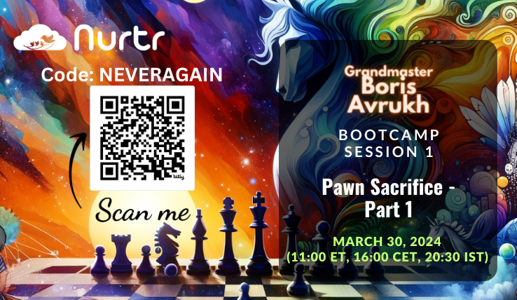 nurtrdotcom's tweet photo. Excited to kick off our inaugural Chess Bootcamp session today! Join us for an immersive learning experience with GM Boris Avrukh as we delve into the art of pawn sacrifice. Don't miss out on this opportunity to sharpen your chess skills! #ChessBootcamp #GMTeachesChess https://t.co/zXNcnppLdY