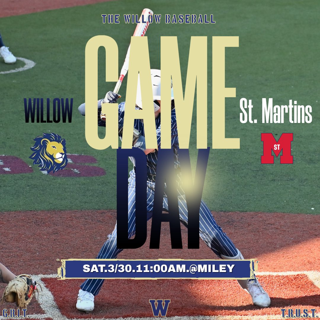 Willow_Baseball's tweet photo. For the letters on your chest
⚾️GAME DAY
🆚- St. Martins
📅-3/30/24
📍-Mike Miley
⏰- 11:00AM
#COMMITMENToverGoaL #1-0 https://t.co/P3yMffFtU3