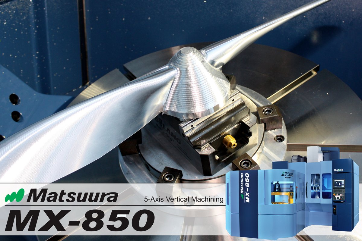 Component of the day;

Propeller, machined from solid billet on a Matsuura MX-850 5 axis CNC machine.

UK Stock available now; see 4 and 5 axis single table and pallet machines in action at Matsuura UK.

Call us on 01530 511400.

#ukstock #5axismachining #ukmfg #cncmachining