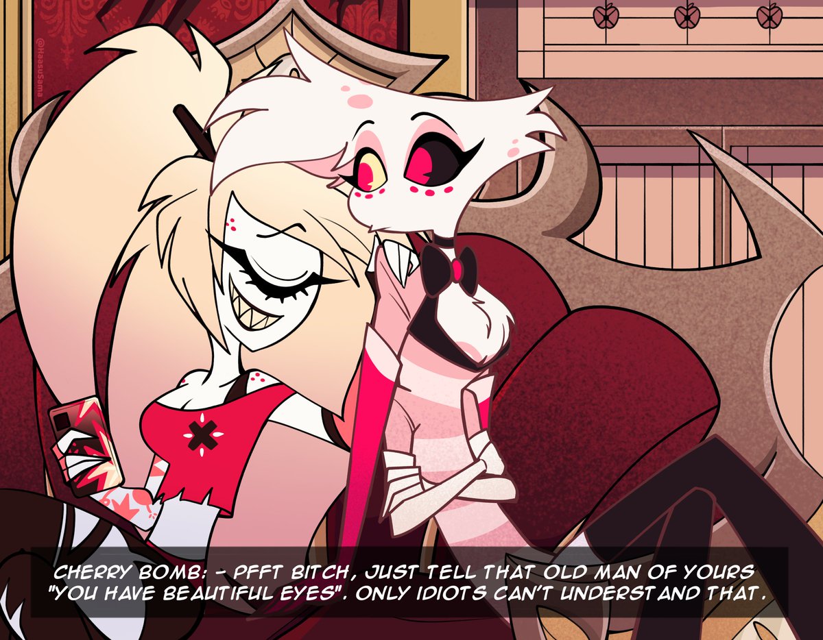 HaasuSama's tweet photo. Angel can be flirty but also cutely nervously confess to the one he's really in love with (This is canon 'cause I'm his eyelashes)

#HazbinHotel #huskerdust https://t.co/f0jJwbxrfq