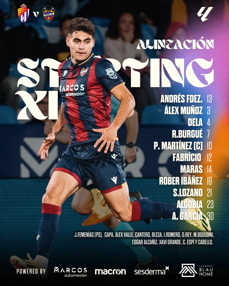 LevanteUD's tweet photo. ALINEACIÓN | Los 11 que saldrán de inicio frente al @realvalladolid en Pucela 

#RealValladolidLevante https://t.co/4VYTbQLJCP