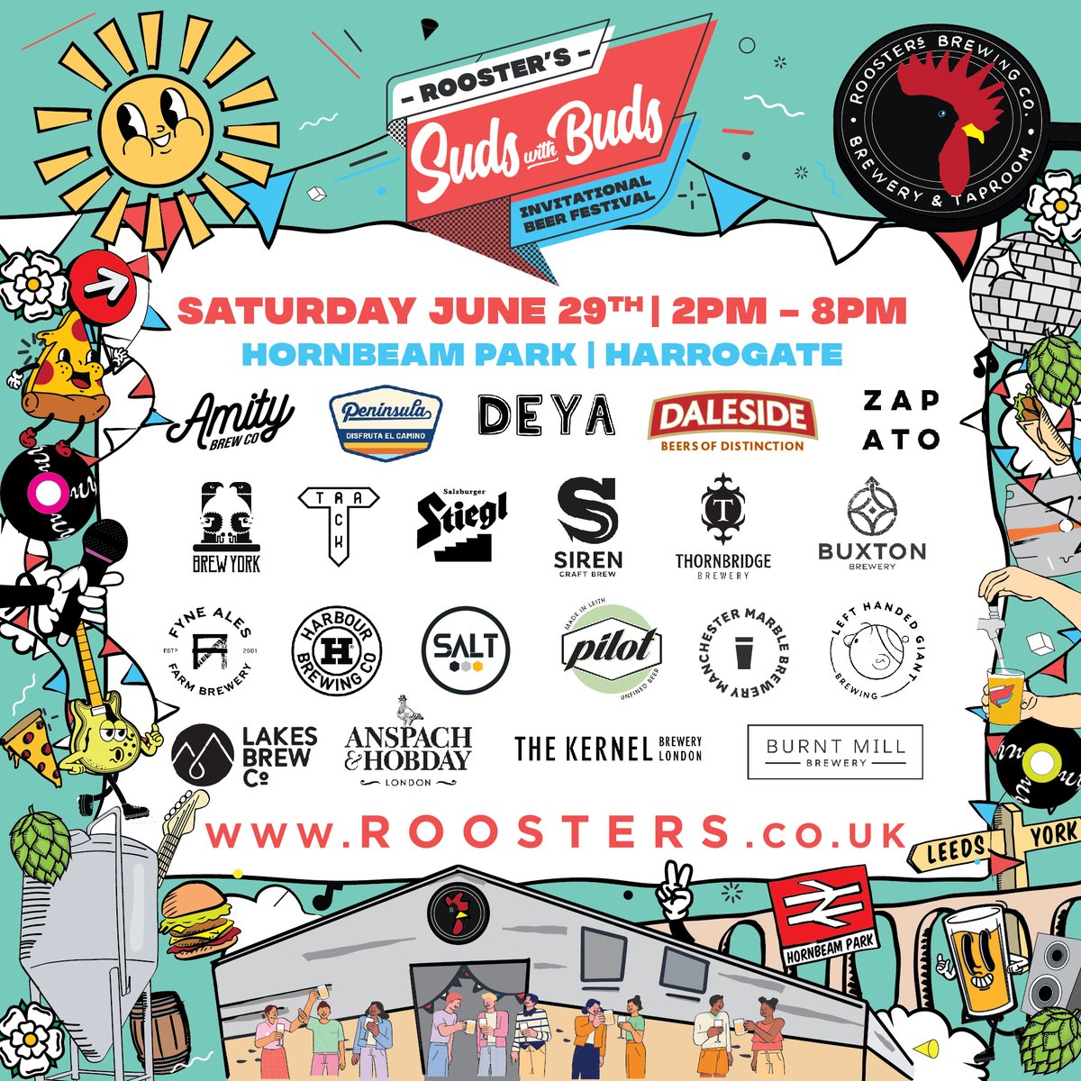 We're thrilled to announce that local legends @DalesideBrewery are completing our Suds With Buds line-up! 🍻 After our recent update (check it out on our blog!) it would be daft not to have our pals on board for the festivities 🥳 Get your tickets now 👉 roosters.co.uk/products/suds-…