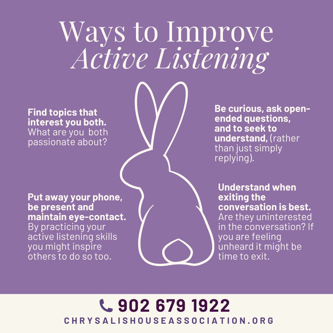 Let's hop into heartfelt dialogue, embrace the art of active listening and create space for connections to bloom. 🌼🐰 #ActiveListening #Easter #ConnectionMatters #ChrysalisHouse #EndVAW