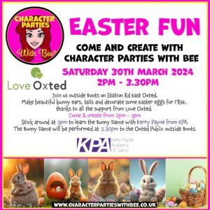 Bring your kids into town TODAY, SATURDAY 30th March Meet the MAD HATTER & EASTER BUNNY Take part in FREE Easter Bunny Fun - outside Boots 2-3.30pm Do the EASTER BUNNY TRAIL Trail sheets from Oxted Library or online at buff.ly/3WxurPG Benson’s Family Fun Fair