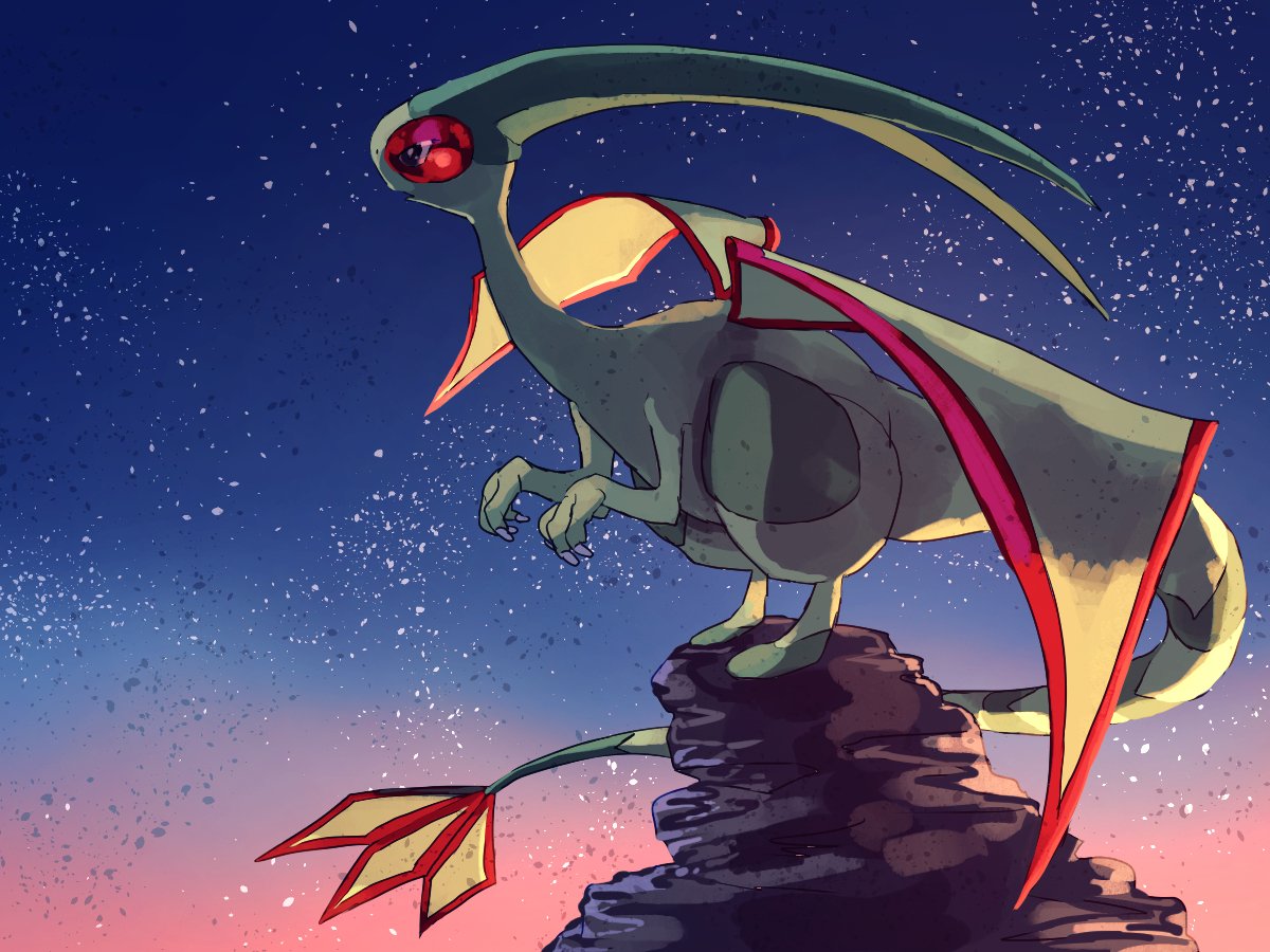 flygon solo red eyes standing outdoors sky pokemon (creature) no humans  illustration images