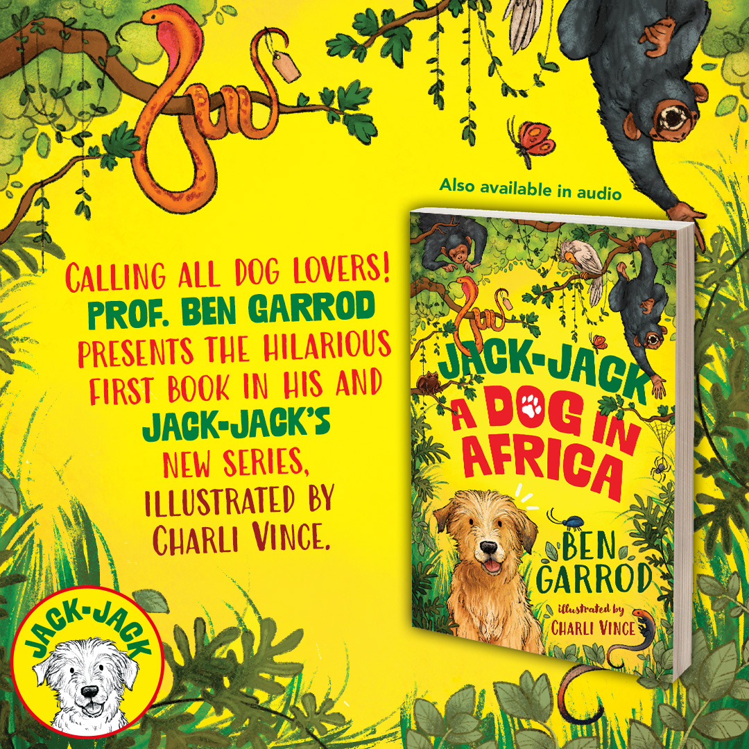 Meet Jack-Jack! 🐶 The world's coolest dog 🐶 Chimps' best friend 🐶 Snack loving 🐶 Never had a bath 🐶 2 pet fleas #JackJack, A Dog in Africa by Prof. @Ben_garrod and @Charlillustrate is out on 11th April! Pre-order now: geni.us/JackJack