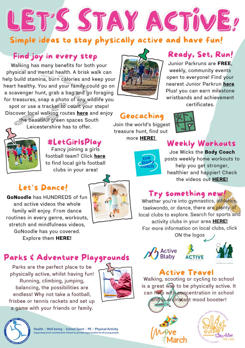 How are you staying active over the Easter break? We've got lots of ideas for you to stay active whilst having fun! Click the link to find out more 👉learningsouthleicestershiressp.org.uk/stay-active-fo… @ActiveBlaby @ActiveOadbyWigs @SportInHarb @ActiveLLR