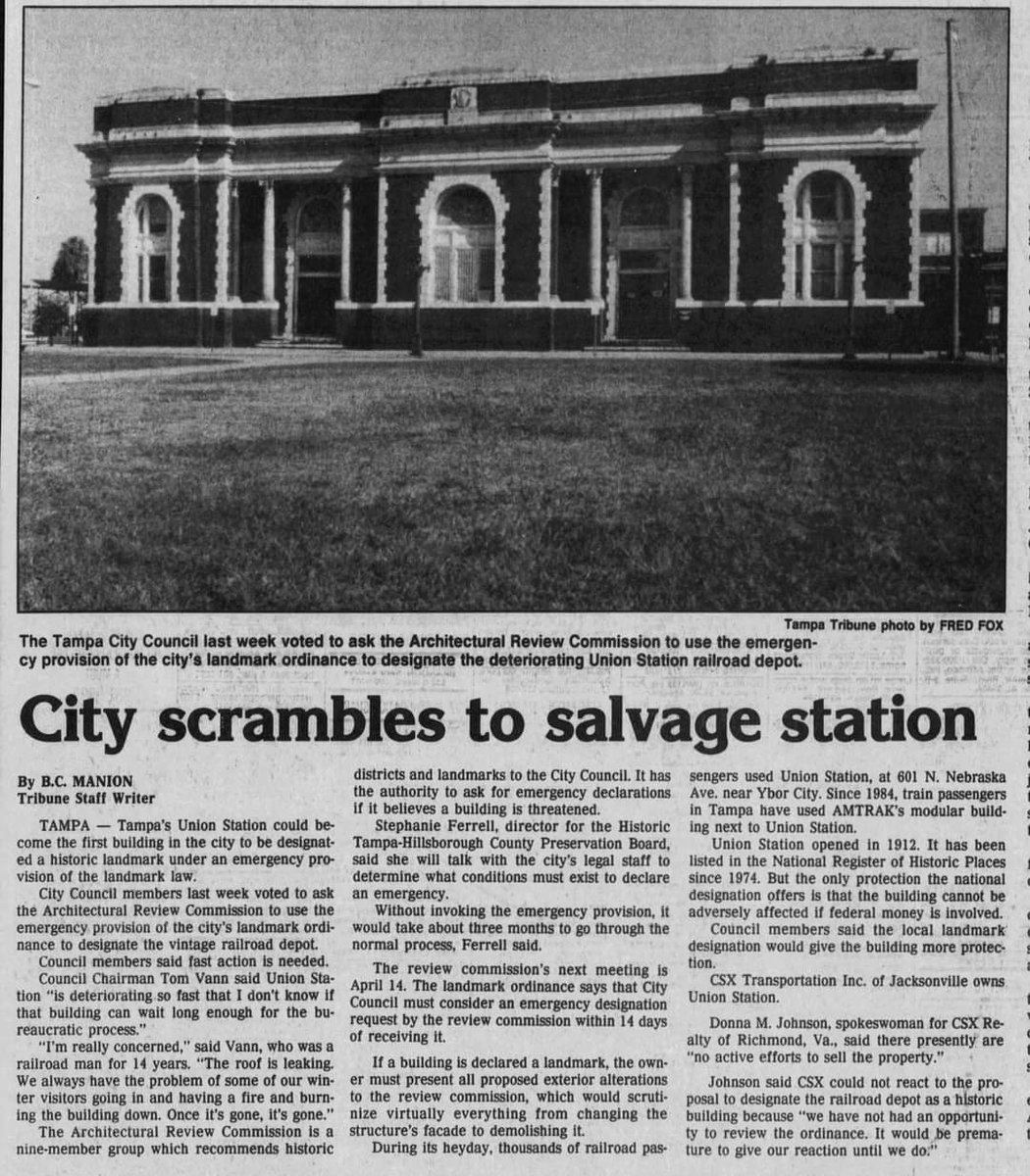 36 Years Ago Today: Saving Tampa Union Station was a tall order for preservationists, rail passengers and Tampa City Council. Success came slowly--but happened! #ThisPlaceMatters #GoByTrain #UnionStation