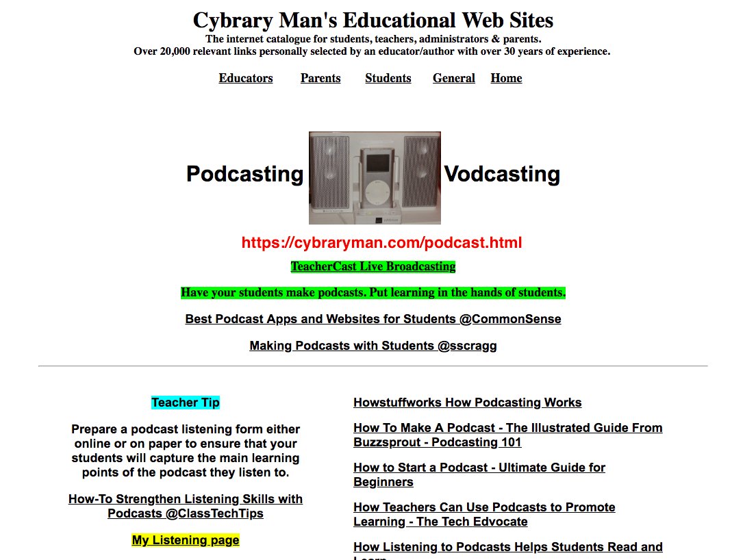 Encourage your students to create their own podcasts on what they are passionate about or on current studies. Podcasts cybraryman.com/podcast.html #pd4uandme