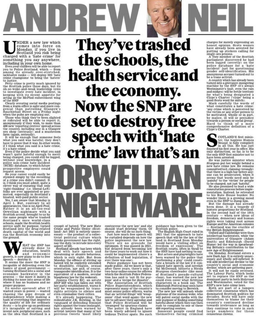 'Virtue, knowledge, love of liberty, are the qualities which call down the fatal vengeance of inquisitors; and when expelled, leave the society in the most shameful ignorance, corruption and bondage' - #DavidHume Great piece by @afneil on #Scotland's '#HateCrime' law…