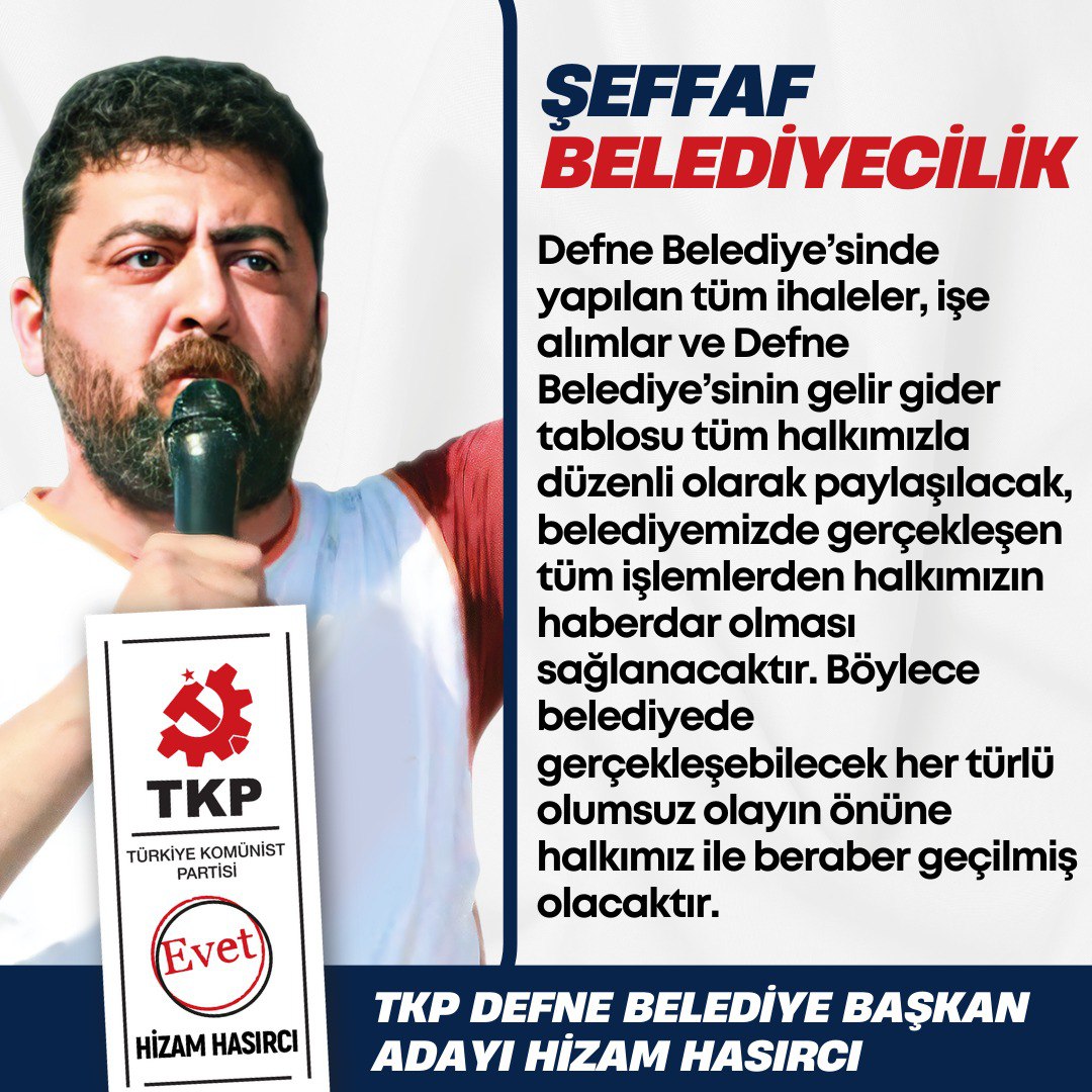 Belediyemiz rant için değil, halk için yönetilecek! @Hizamrc @tkpninsesi #DefneVatandır #DeğişimŞart #KomünistBelediyecilik #OylarTKPye #ZübüklerdenKurtuluyoruz #yerelseçim2024 #Hatay #Defne