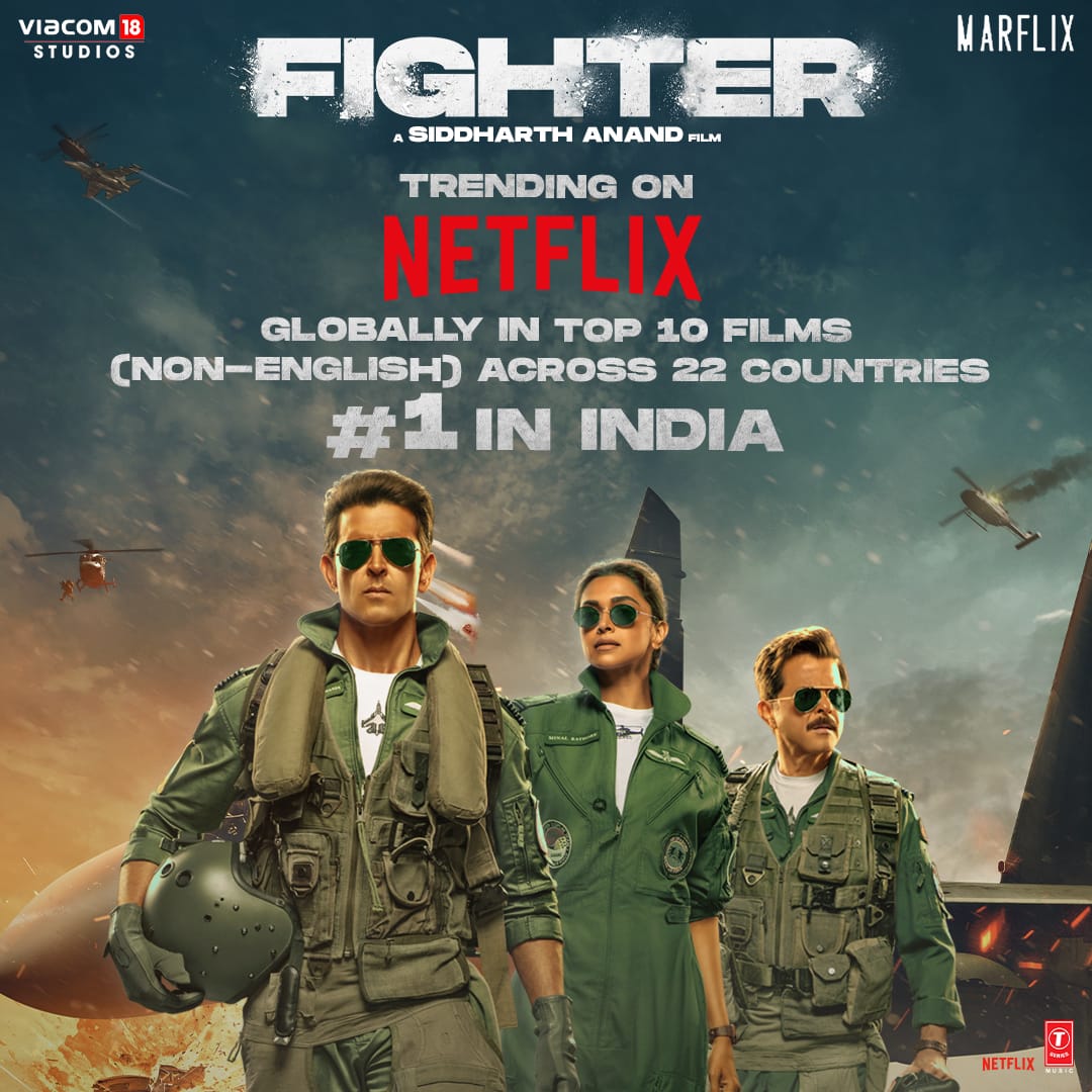 Hearts taking-off worldwide for #Fighter 🥳 Stream on @NetflixIndia