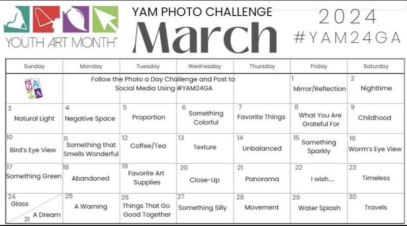 Day 30! Hope everyone is enjoying Youth Art Month. Remember to play along with our daily challenges and activities and post with the hashtag #yam24ga! Only two more days to join in!!