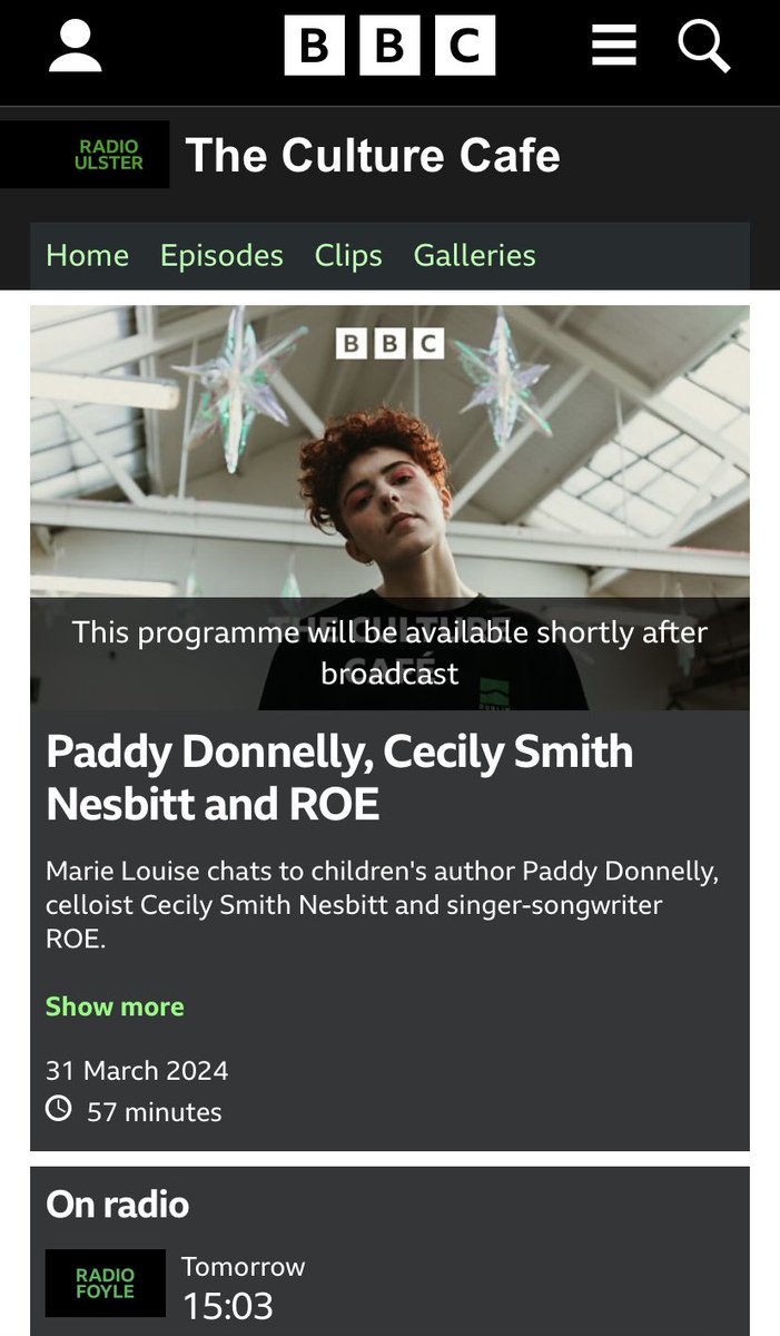 On Sunday I’ll be on The Culture Cafe on @bbcradioulster with @marielouisemuir, @Roe_music & Cecily Smith Nesbitt. Tune in at 3pm!