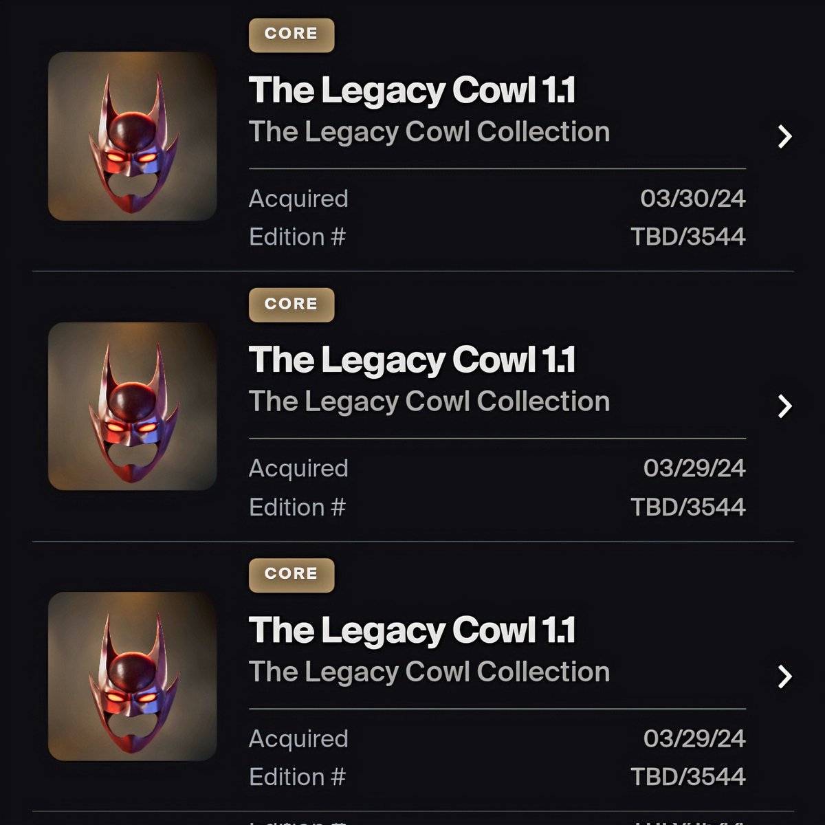 gushalls's tweet image. 🚨 Less than 300 Legacy Cowls 1.1 remain‼️

Had to mint 1 more❗️💯😅 #DiCo

@CandyDigital 
@LegacyCowl