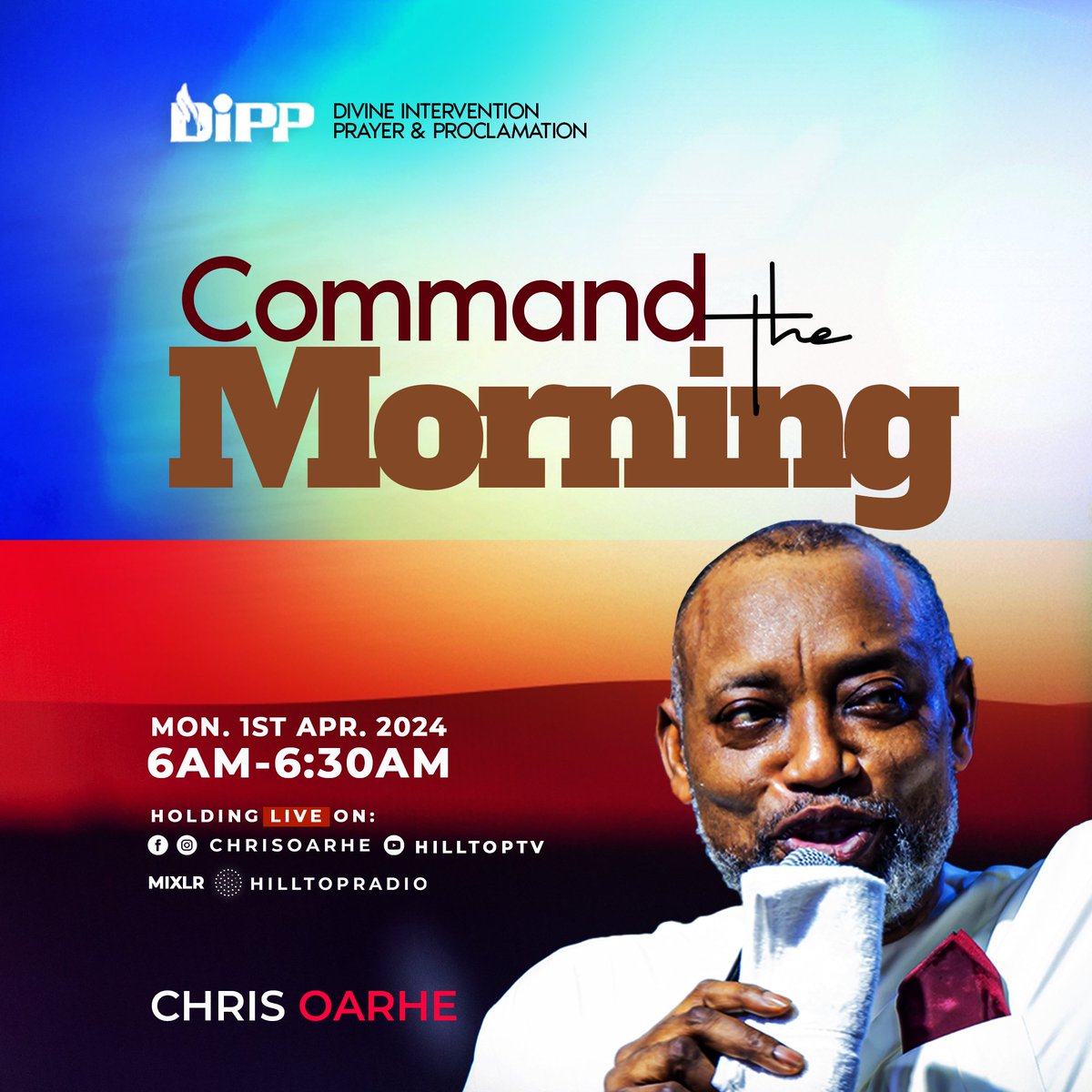chris_oarhe's tweet image. Command the month of April to favor you. Join me for command the morning holding on Monday, April 1st on Facebook  &amp;amp; Instagram @chrisoarhe, mixlr.com/hilltop and on YouTube @HilltopTV by 6am WAT.
God blessings awaits you.

#faithlife #march #commandthemorning
#DIPP
