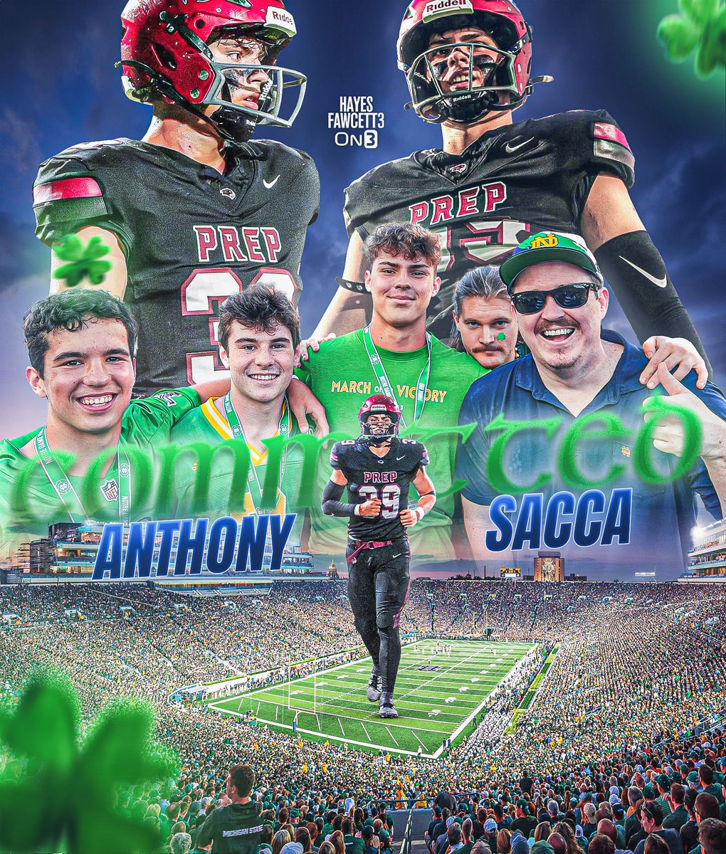 BREAKING: Four-Star LB Anthony Sacca has Committed to Notre Dame, he tells me for @on3recruits The 6’4 230 LB from Delran, NJ chose the Fighting Irish over Alabama and Ohio State “Go Irish ☘️” on3.com/db/anthony-sac…