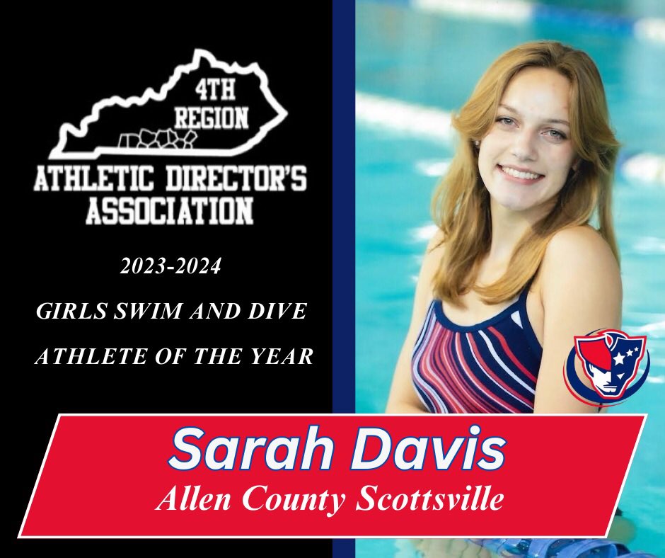 4th Region Athletic Directors Association (@4thregionads) on Twitter photo The <a href="/4thRegionADs/">4th Region Athletic Directors Association</a> Girls Swim and Dive Athlete of the Year goes to Sarah Davis of <a href="/acs_sports/">ACS Sports</a> . Congratulations on a great season Sarah and good luck in your future endeavors! The <a href="/4thRegionADs/">4th Region Athletic Directors Association</a> Girls Swim and Dive Athlete of the Year goes to Sarah Davis of <a href="/acs_sports/">ACS Sports</a> . Congratulations on a great season Sarah and good luck in your future endeavors!