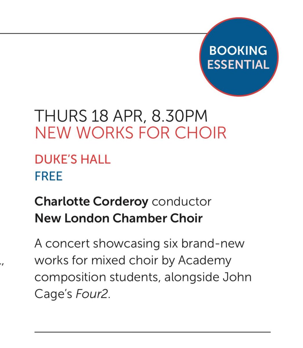 Join us on Thursday April 18th at <a href="/RoyalAcadMusic/">Royal Academy of Music</a> for John Cage and SIX world premieres - 
Tickets are free but must be booked at ram.ac.uk/tickets