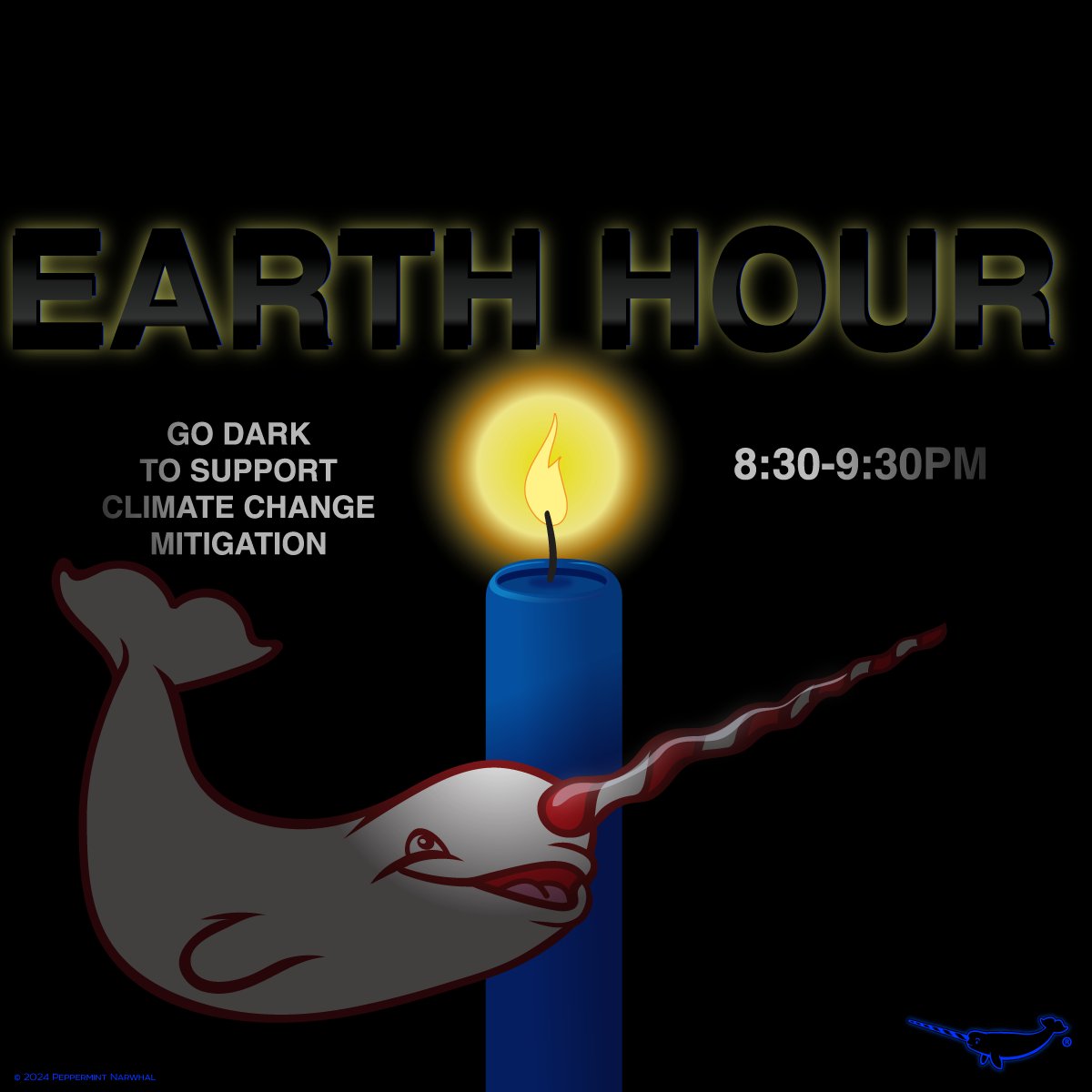 Today is #EarthHour Day! Go Dark and Unplug All Devices to Support Climate Change Mitigation from 8:30-9:30pm - Today (March 30) Shop #PeppermintNarwhal: peppermintnarwhal.com #EarthHour2024