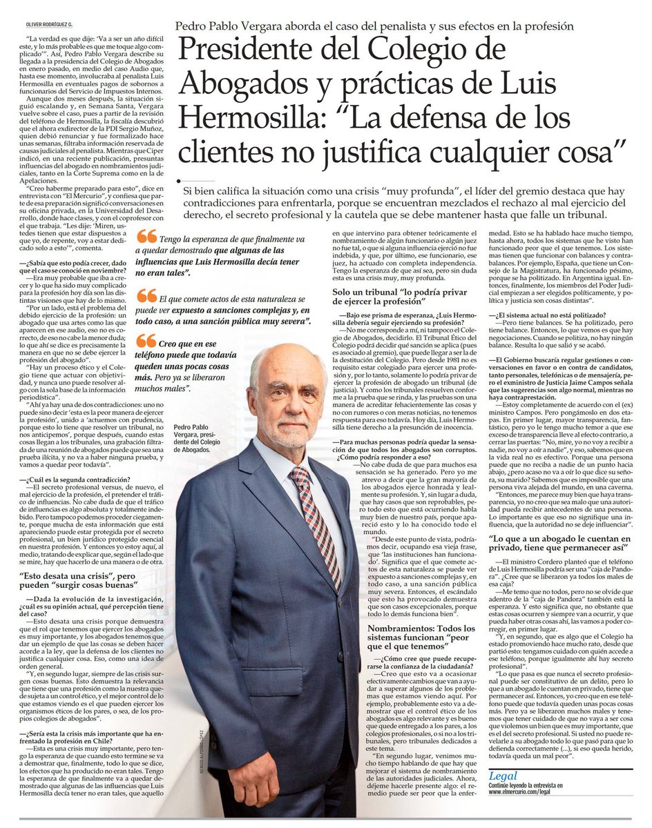 Pedro Pablo Vergara Presidente del Colegio de Abogados de Chile A.G. 'La defensa de los clientes no justifica cualquier cosa' #CasoHermosilla por Oliver Rodríguez G. @ElMercurio_cl 30 marzo 2024