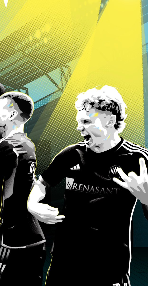 sullied's tweet photo. “The Stage is Set” Poster for @nashvillesc
🥳⚽️🖼️
I’ve wanted to illustrate the epic pic of last year’s opening match goal celebration for quite some time. When asked to design posters for this season, one date was on my birthday. Here’s my bday poster for NSC #everyoneN https://t.co/PdHfQLe6Fg