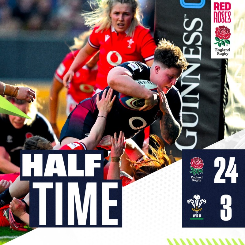 RedRosesRugby's tweet photo. Ahead at the break in Bristol 🌹

#RedRoses | #ENGvWAL | #GuinnessW6N