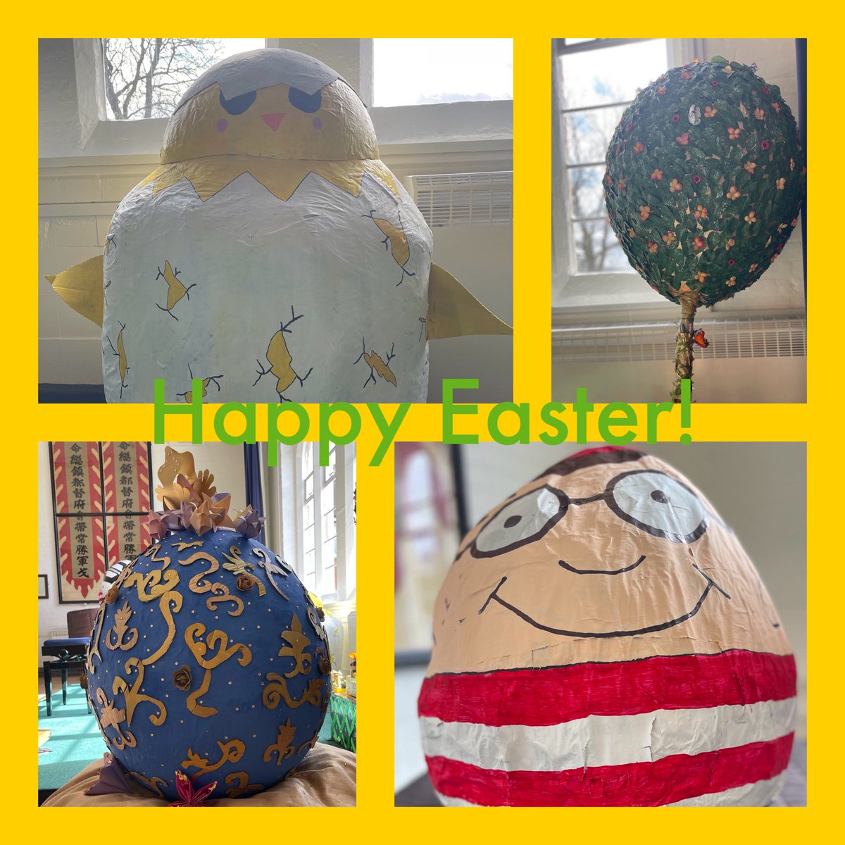 Happy Easter from all at Gordon’s! Featured in the picture are a few of the imaginative paper mache giant Easter eggs made by residential boarders for an Easter Egg Competition. #Easter #EasterEggs #easter2024