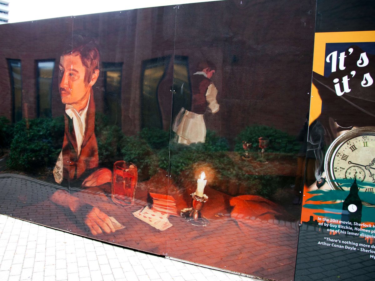 #StARTSpotlight 👩‍🎨 This mural, by Megan Oldhues (@oldhues), is a part of the 'It's a Mood' series depicting the life, writing, & characters of Sir Arthur Conan Doyle. Developed w. @torontolibrary, @takethettc, & The Friends of the Arthur Conan Doyle Collection.